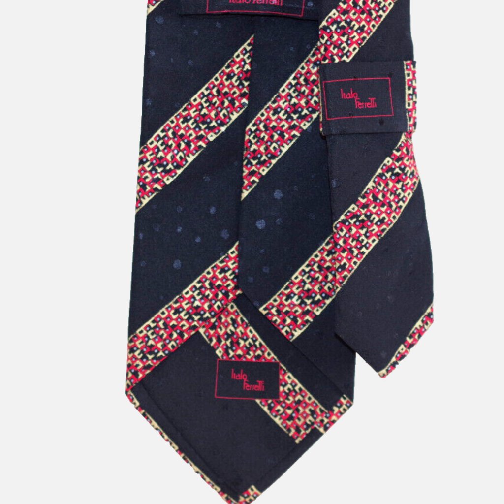 Italo Ferretti Silk Black Red/Gold Striped Pattern Necktie 59" X 3.75"